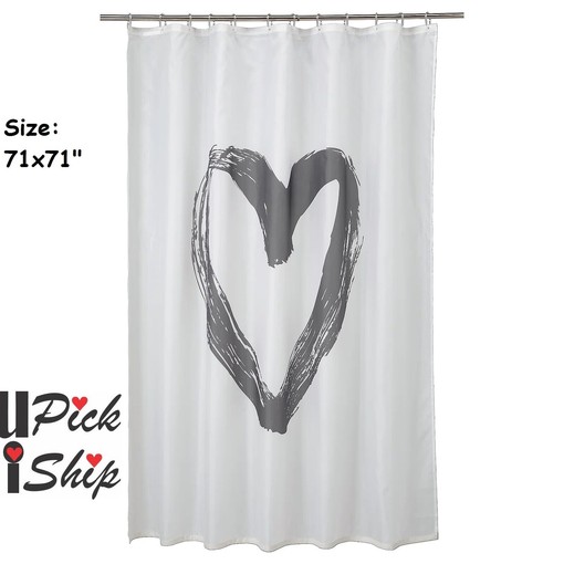 White and Gray Heart Ikea Lyktfibbla Fabric Shower CurtainWater-Repellent Bathroom Decor