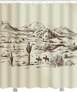 Wild West Cowboys Horse Riding Shower Curtain for Desert Bathroom