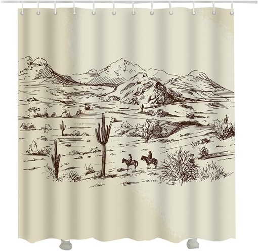 Wild West Cowboys Horse Riding Shower Curtain for Desert Bathroom