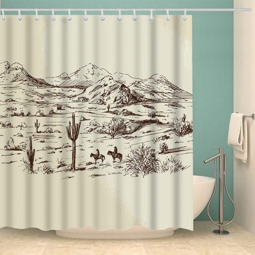 Wild West Cowboys Horse Riding Shower Curtain for Desert Bathroom - Image 2