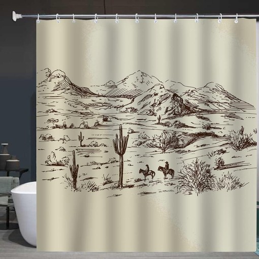 Wild West Cowboys Horse Riding Shower Curtain for Desert Bathroom - Image 3