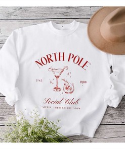 North Pole Club Shirt Christmas Cocktail Social Club Shirt Holiday Sweater Merry Xmas Martini Club Crewneck Northpole Vintage Santa Top Sweatshirt Hoodie Shirt