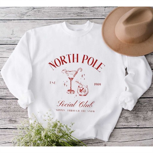 North Pole Club Shirt Christmas Cocktail Social Club Shirt Holiday Sweater Merry Xmas Martini Club Crewneck Northpole Vintage Santa Top Sweatshirt Hoodie Shirt