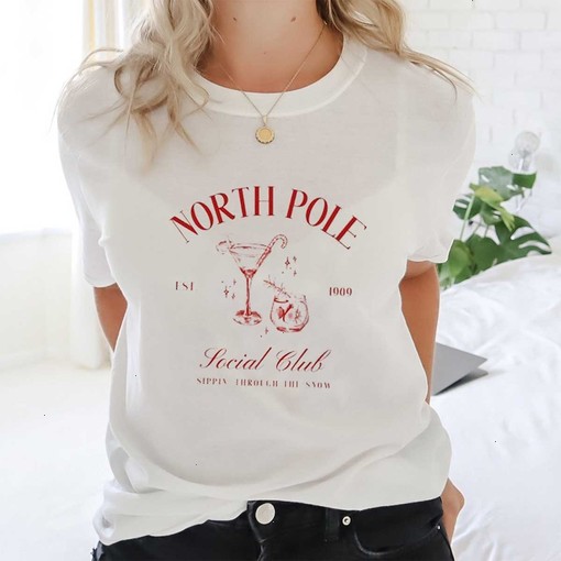 North Pole Club Shirt Christmas Cocktail Social Club Shirt Holiday Sweater Merry Xmas Martini Club Crewneck Northpole Vintage Santa Top Sweatshirt Hoodie Shirt