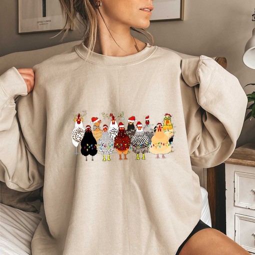 Сute Christmas Chickens Shirt, Funny Christmas Chicken Sweater, Christmas Crewneck, Holiday Sweatshirt, Christmas Farm Shirt